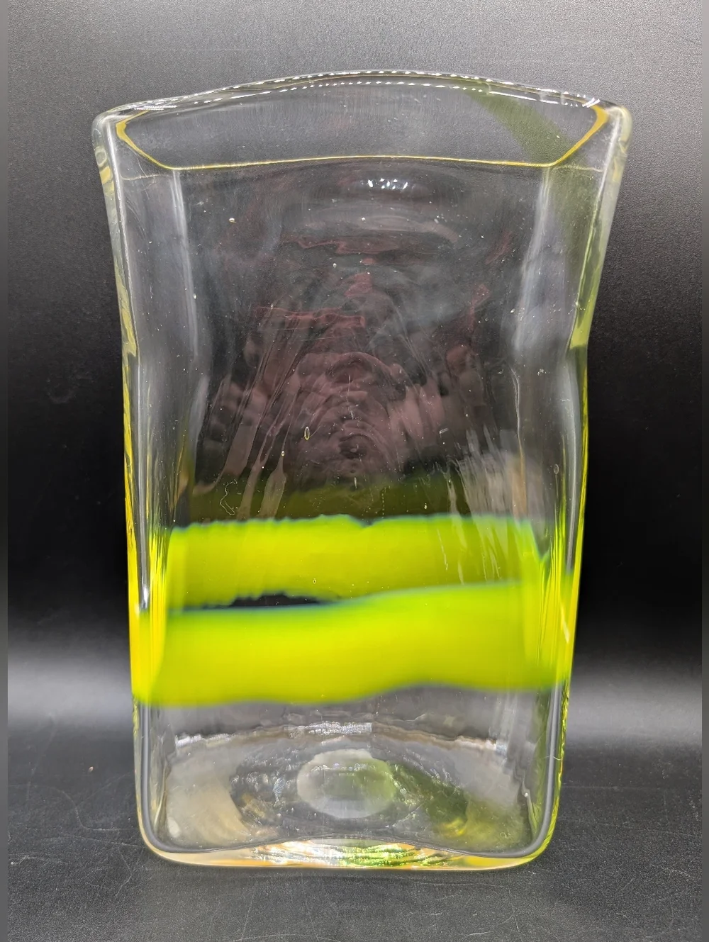 Pierre Cardin for Venini Murano Italian Ribbon Glass Vase 10", Neon Yellow Clear - Picture 4 of 13